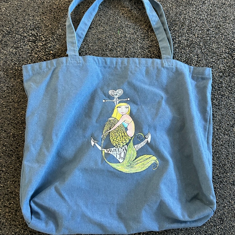 💝Sawdust festival, Laguna Beach, California Blue Tote Bag with Mermaid Design